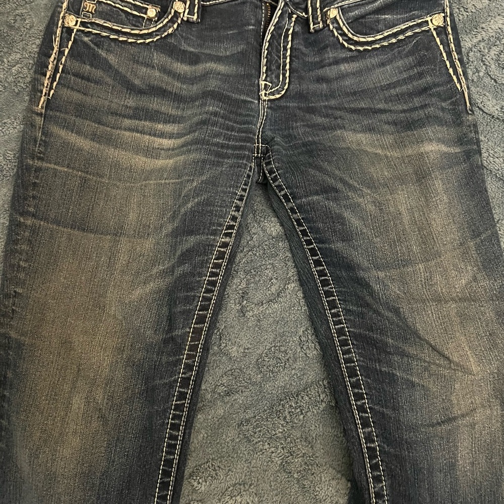Miss Me Dark Blue Skinny Jeans with Contrast Stitching